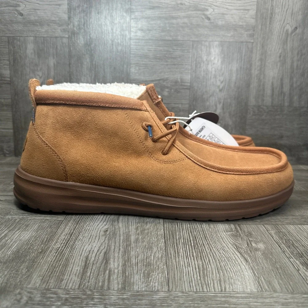 Hey Dude Wally Mid Gripr Warmth Mens 14 Brown Suede Faux Fur Winter Boots NEW